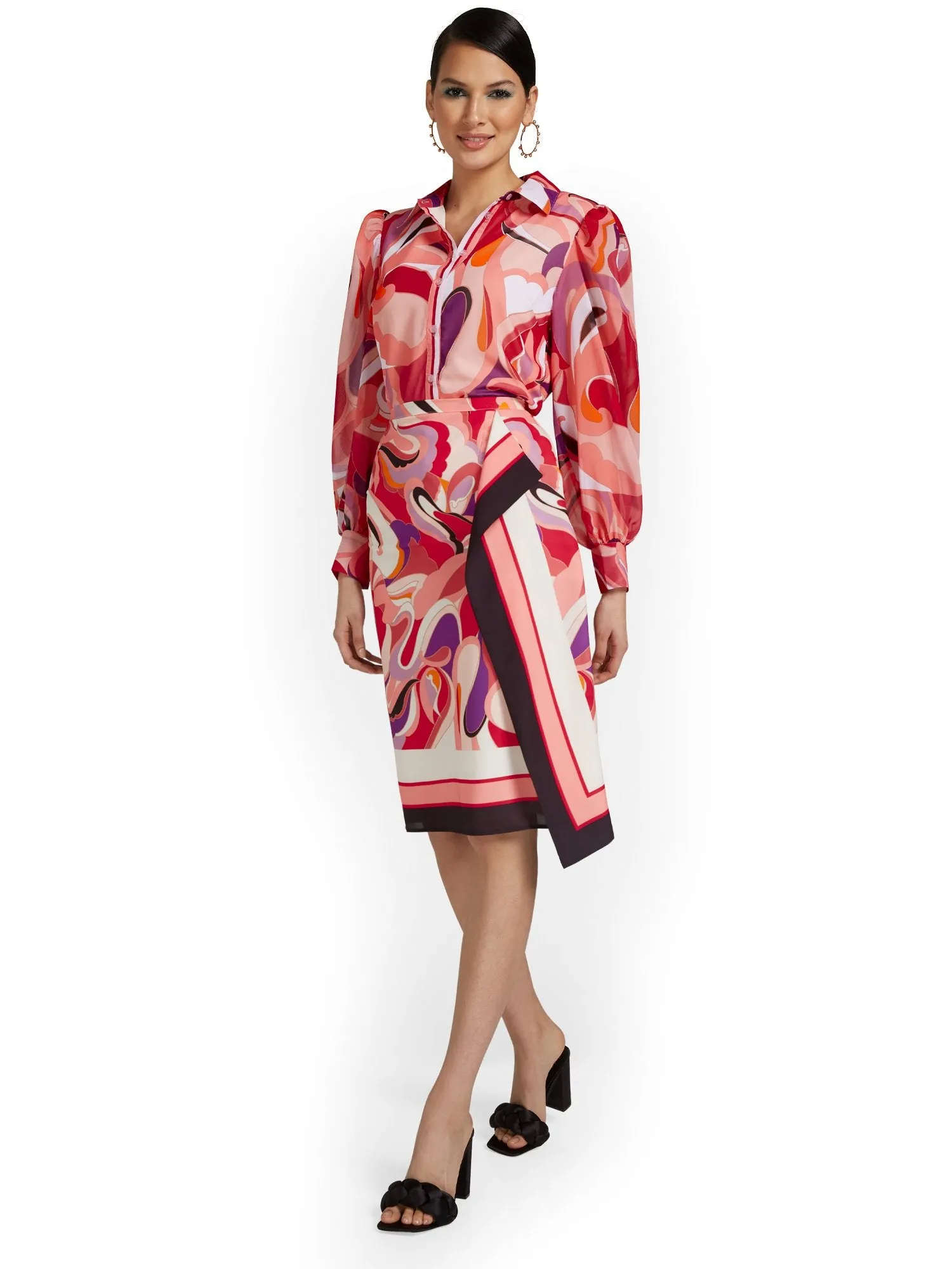 Abstract-Print Side-Drape Skirt