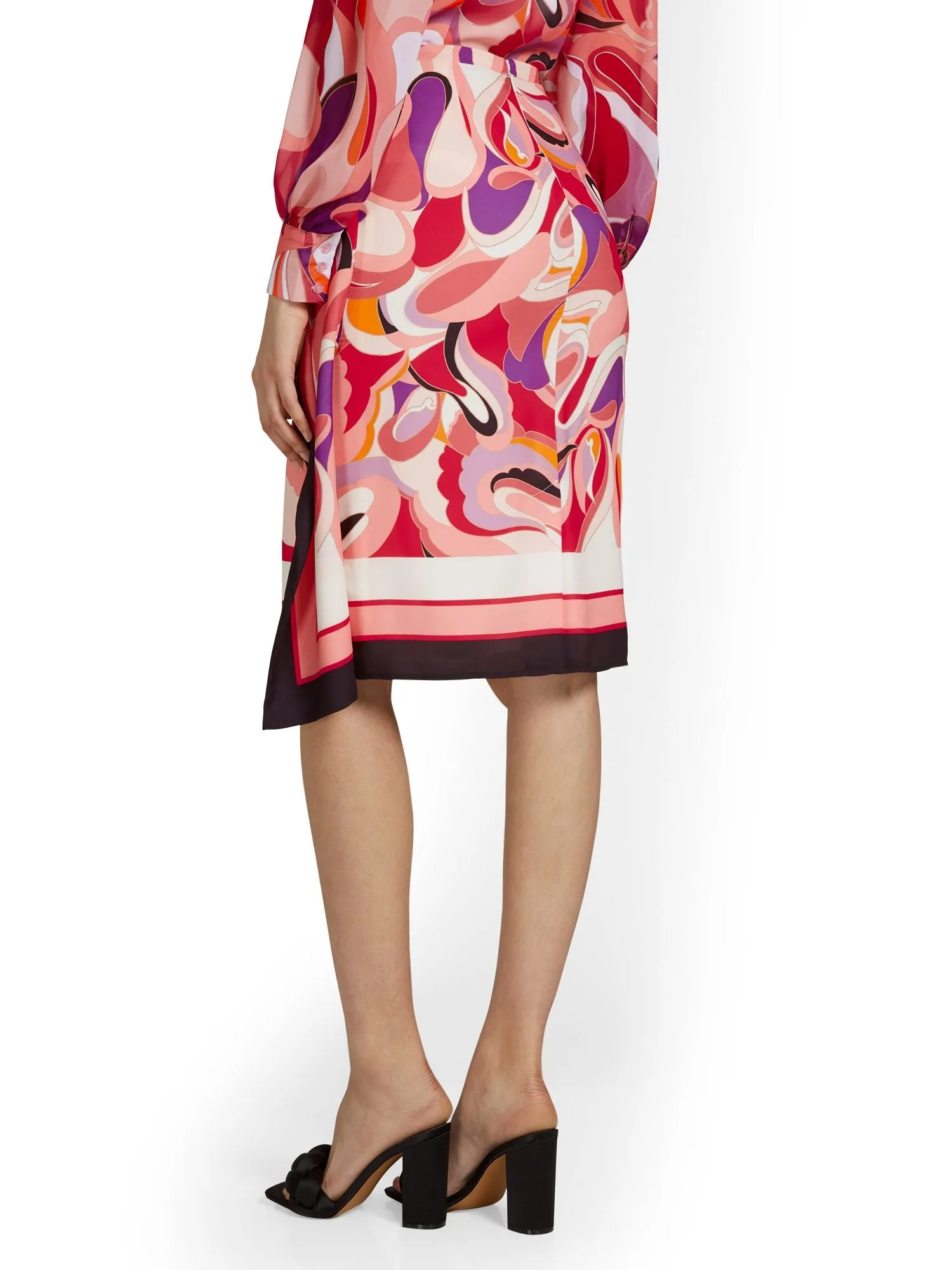 Abstract-Print Side-Drape Skirt