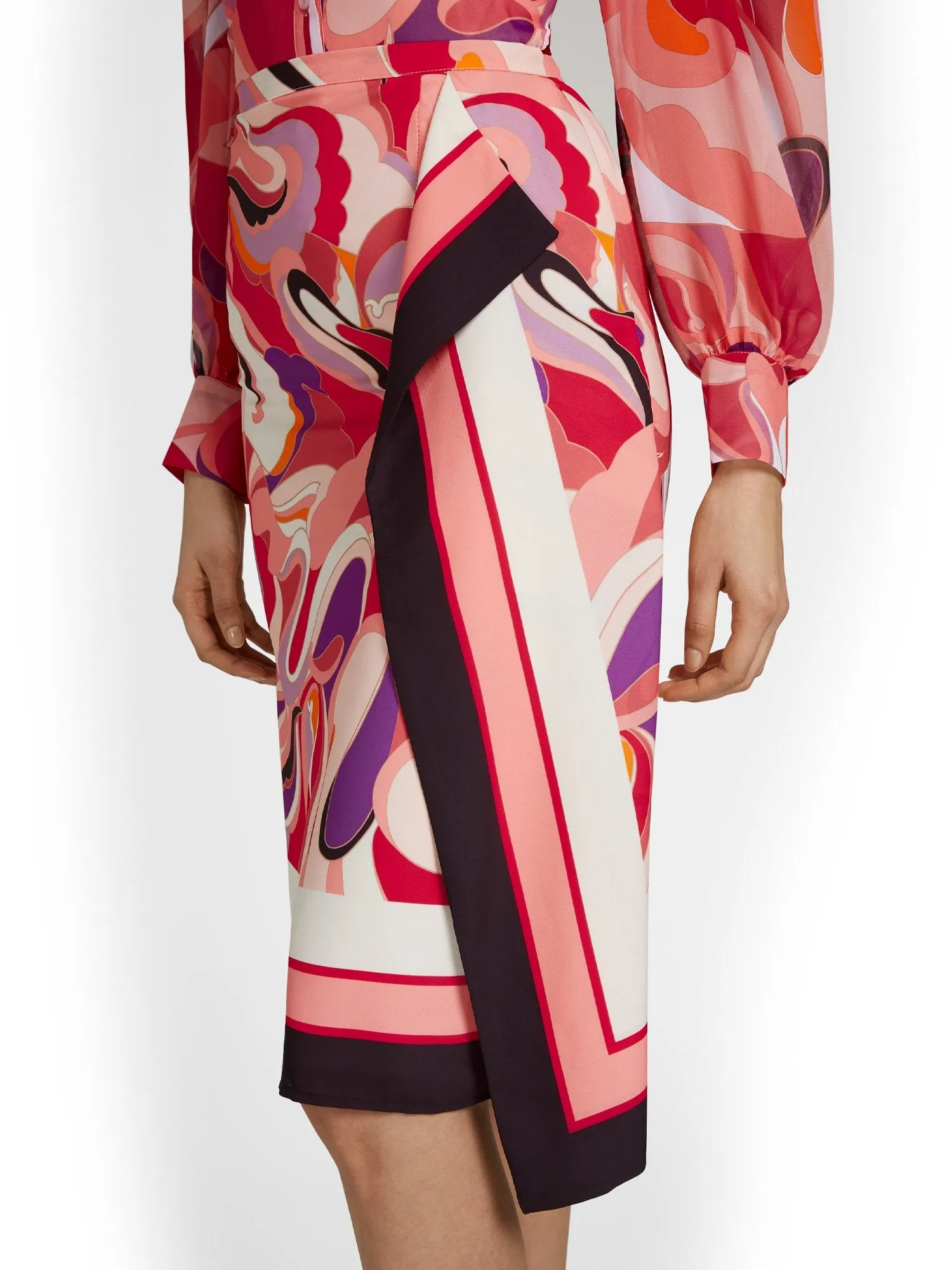 Abstract-Print Side-Drape Skirt