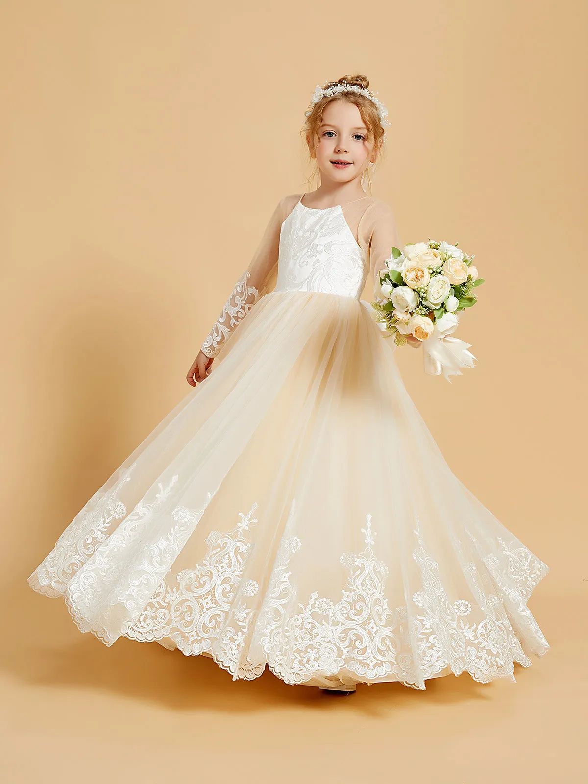 Adorable Flower Girl Dresses with Bowknots and Lace Applique