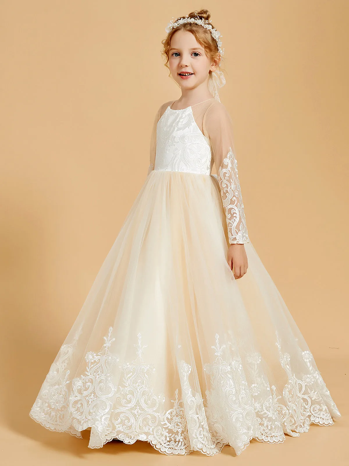 Adorable Flower Girl Dresses with Bowknots and Lace Applique