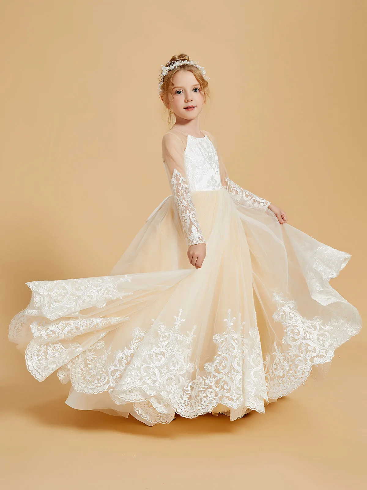 Adorable Flower Girl Dresses with Bowknots and Lace Applique