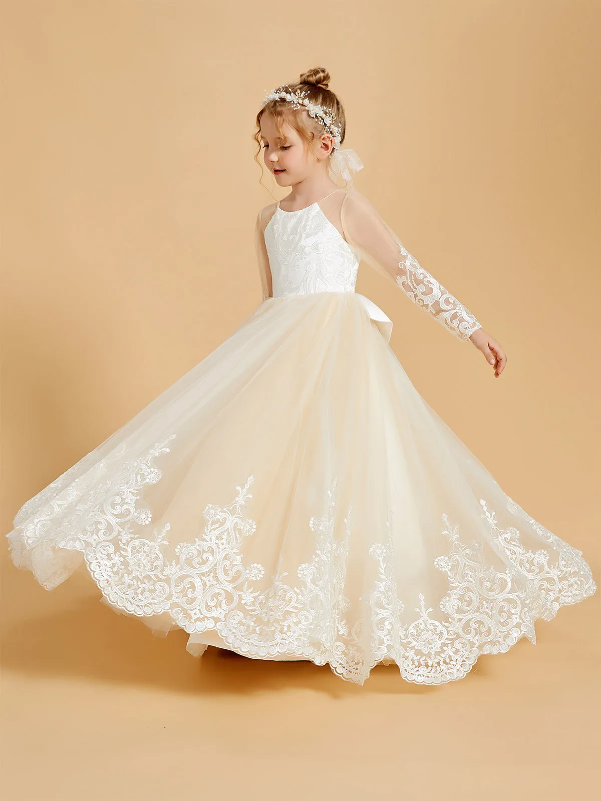 Adorable Flower Girl Dresses with Bowknots and Lace Applique