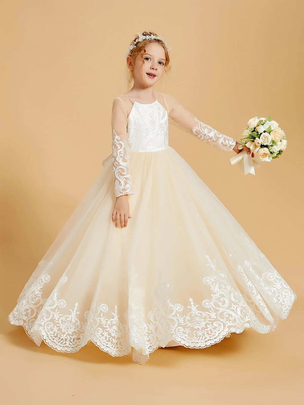 Adorable Flower Girl Dresses with Bowknots and Lace Applique