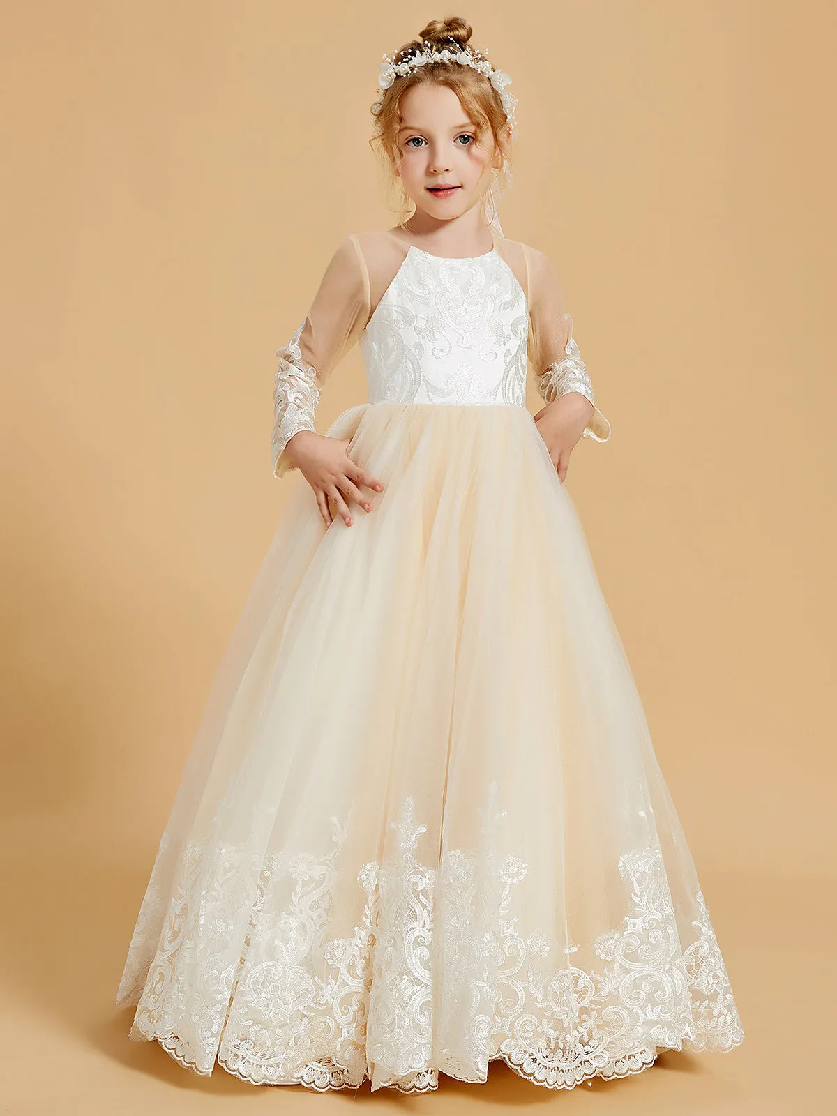 Adorable Flower Girl Dresses with Bowknots and Lace Applique