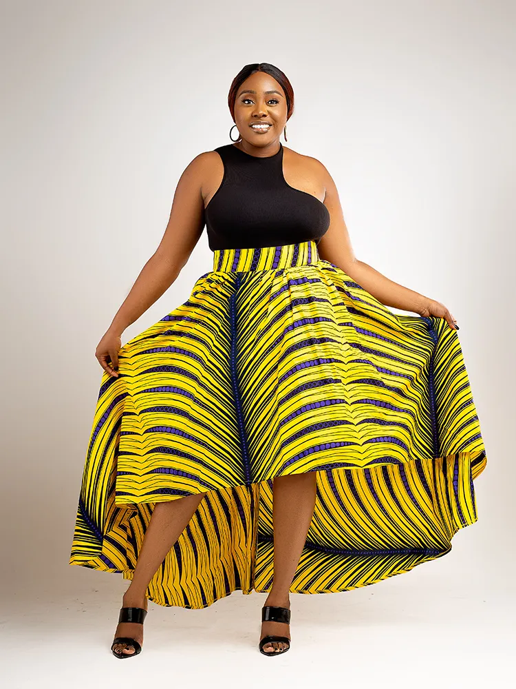 African Print Imani High Low Maxi Skirt