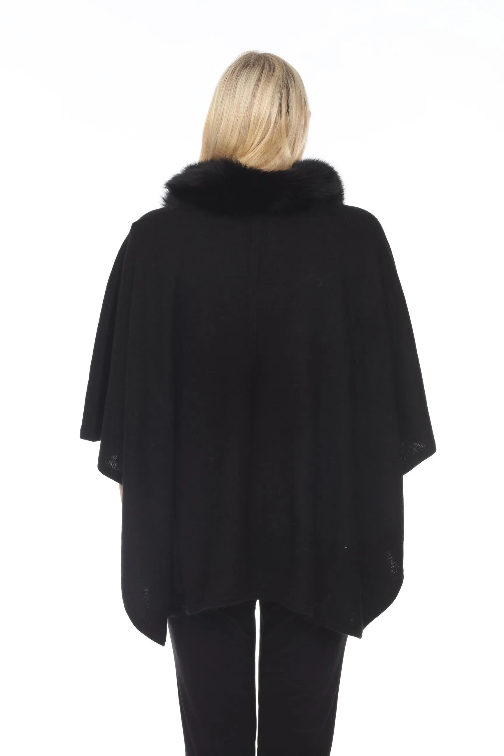 Alashan Luxe 100% Cashmere Gala Fox Trim Ruana LX3003