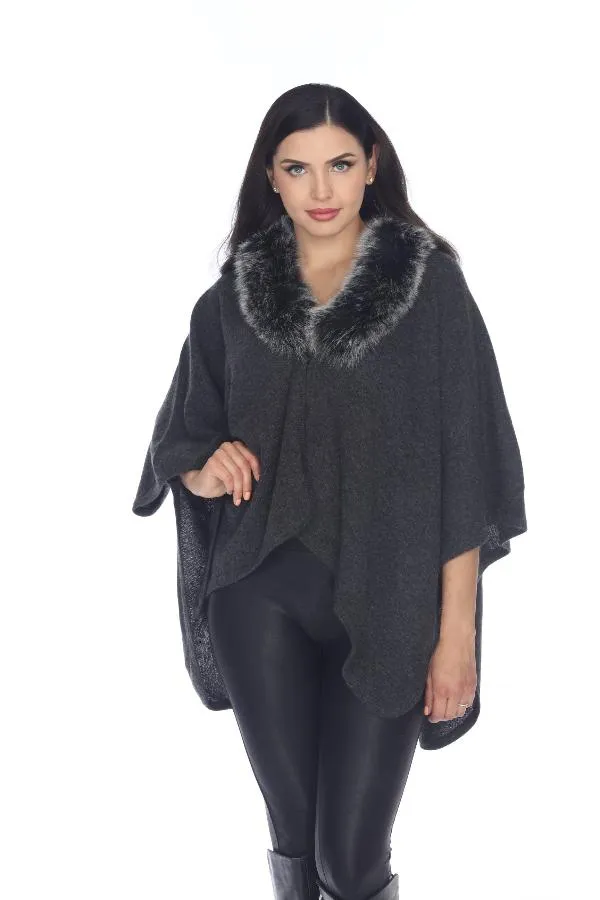 Alashan Luxe 100% Cashmere Gala Fox Trim Ruana LX3003