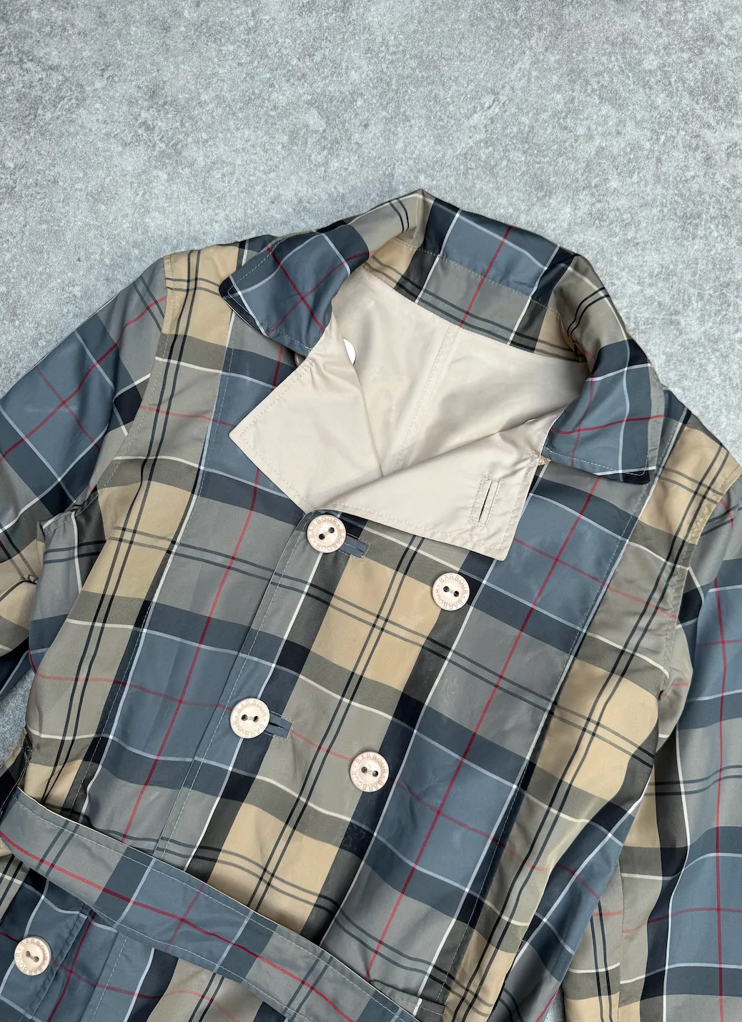 Barbour Reversible Lightweight Plaid Trench Coat