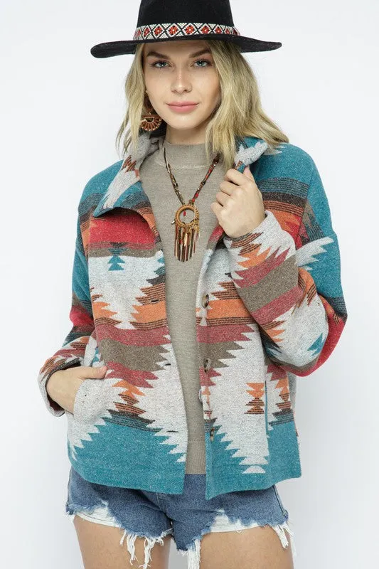 BLUE B Lightweight Aztec Pattern Shacket