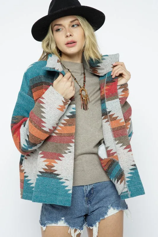 BLUE B Lightweight Aztec Pattern Shacket