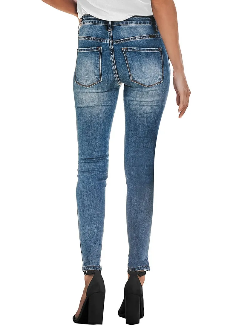 Blue High-Rise Ripped Skinny Denim Jeans