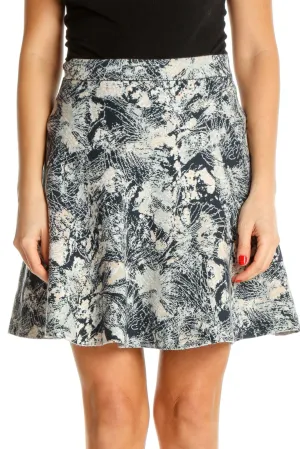 Blue Printed Chic Flared Skirt