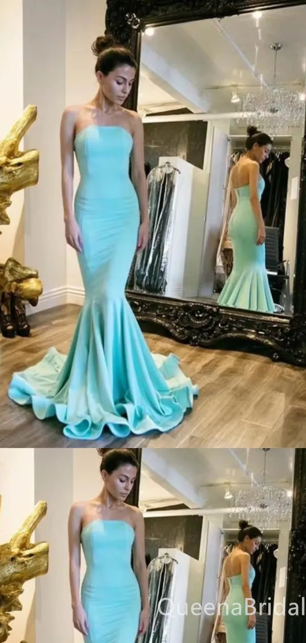 Blue Strapless Mermaid Sleeveless Evening Gown Maxi Long Evening Party Prom Dresses ,WGP1012