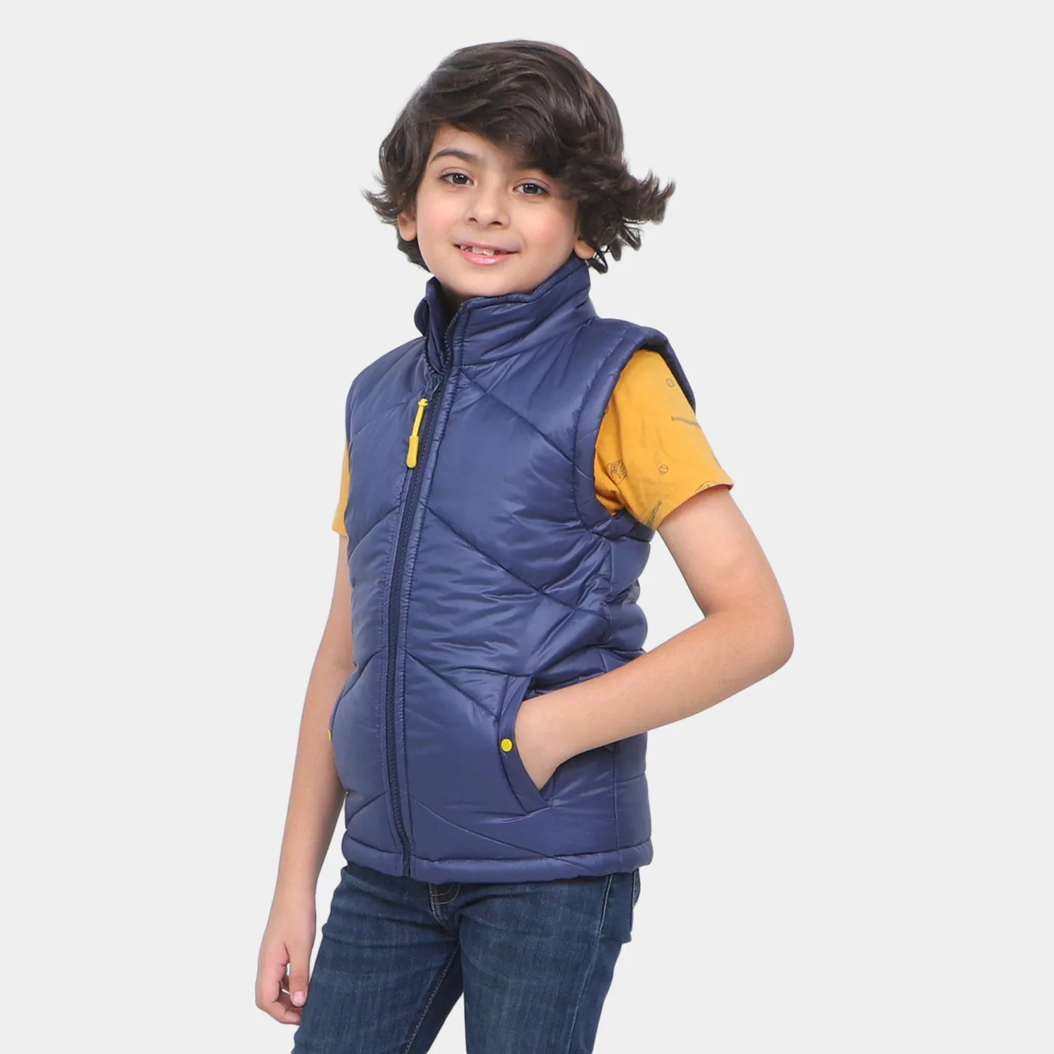 Boys Quilted Zipper jacket -Navy