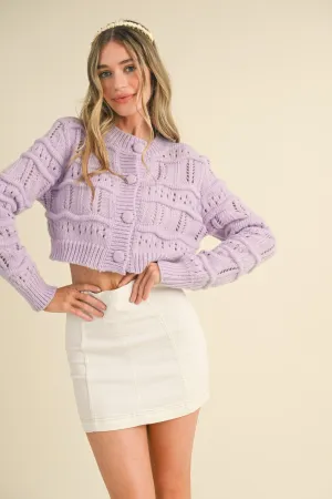 Brynleigh Cropped Pointelle Button Down Sweater Cardigan