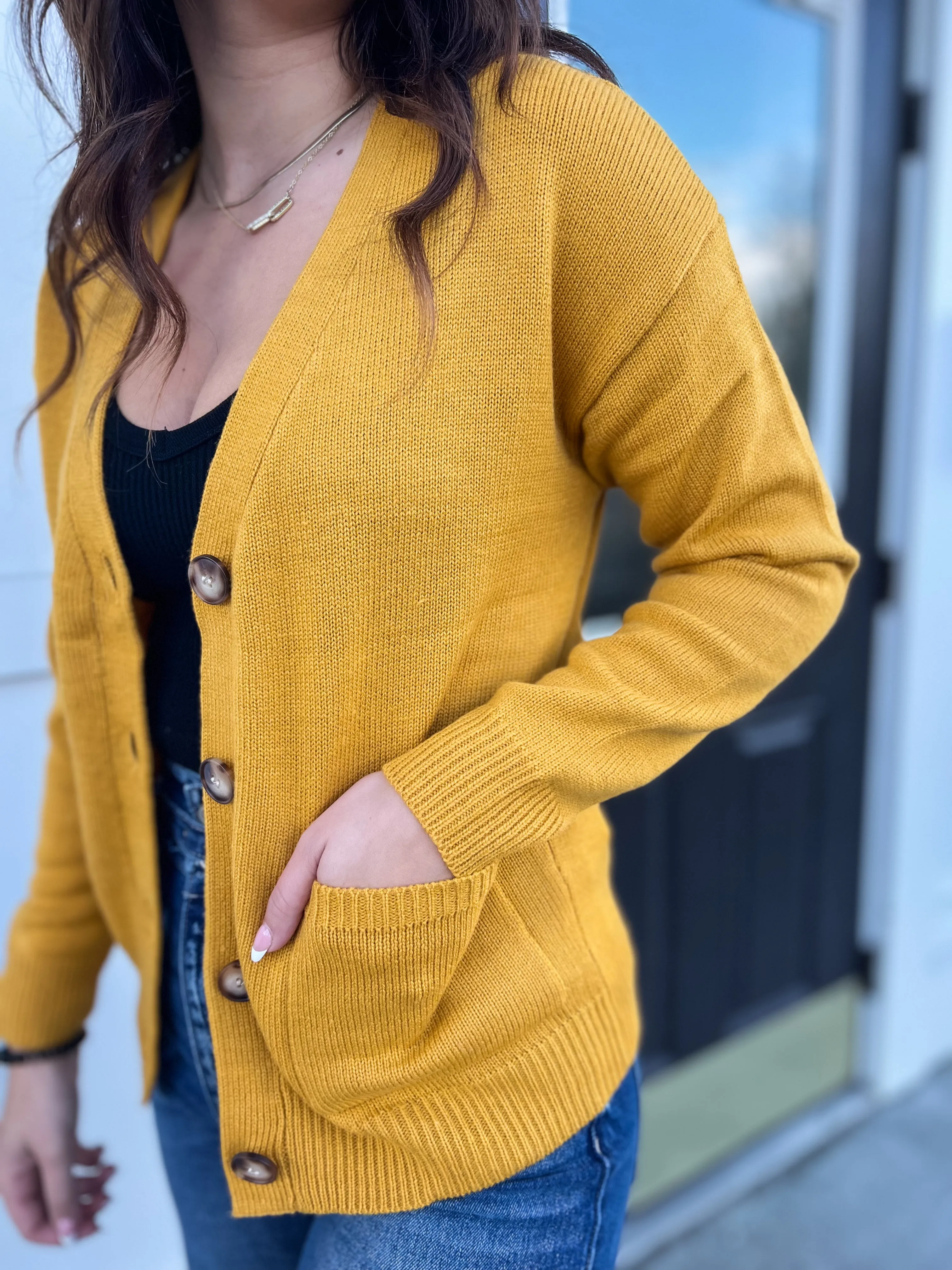 Cameron Button Down Recycled Yarn Cardigan- Marigold