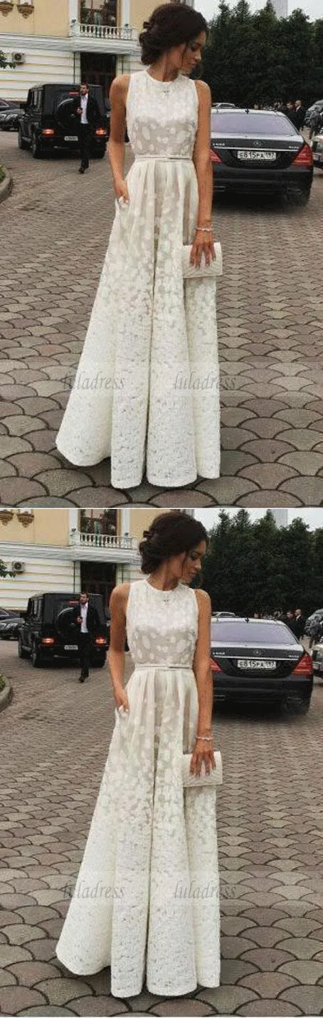 Charming Long Satin white Print Prom Dresses