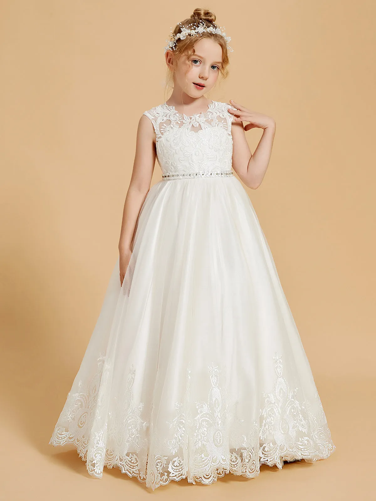 Charming Sleeveless Flower Girl Dresses with Lace Applique