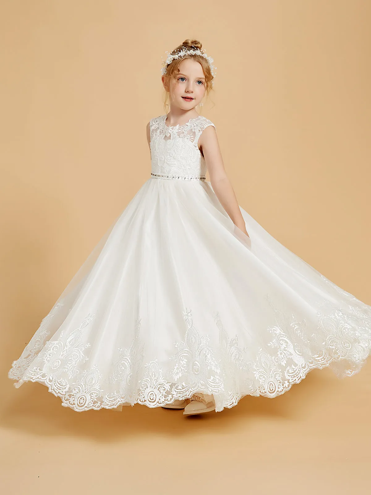 Charming Sleeveless Flower Girl Dresses with Lace Applique