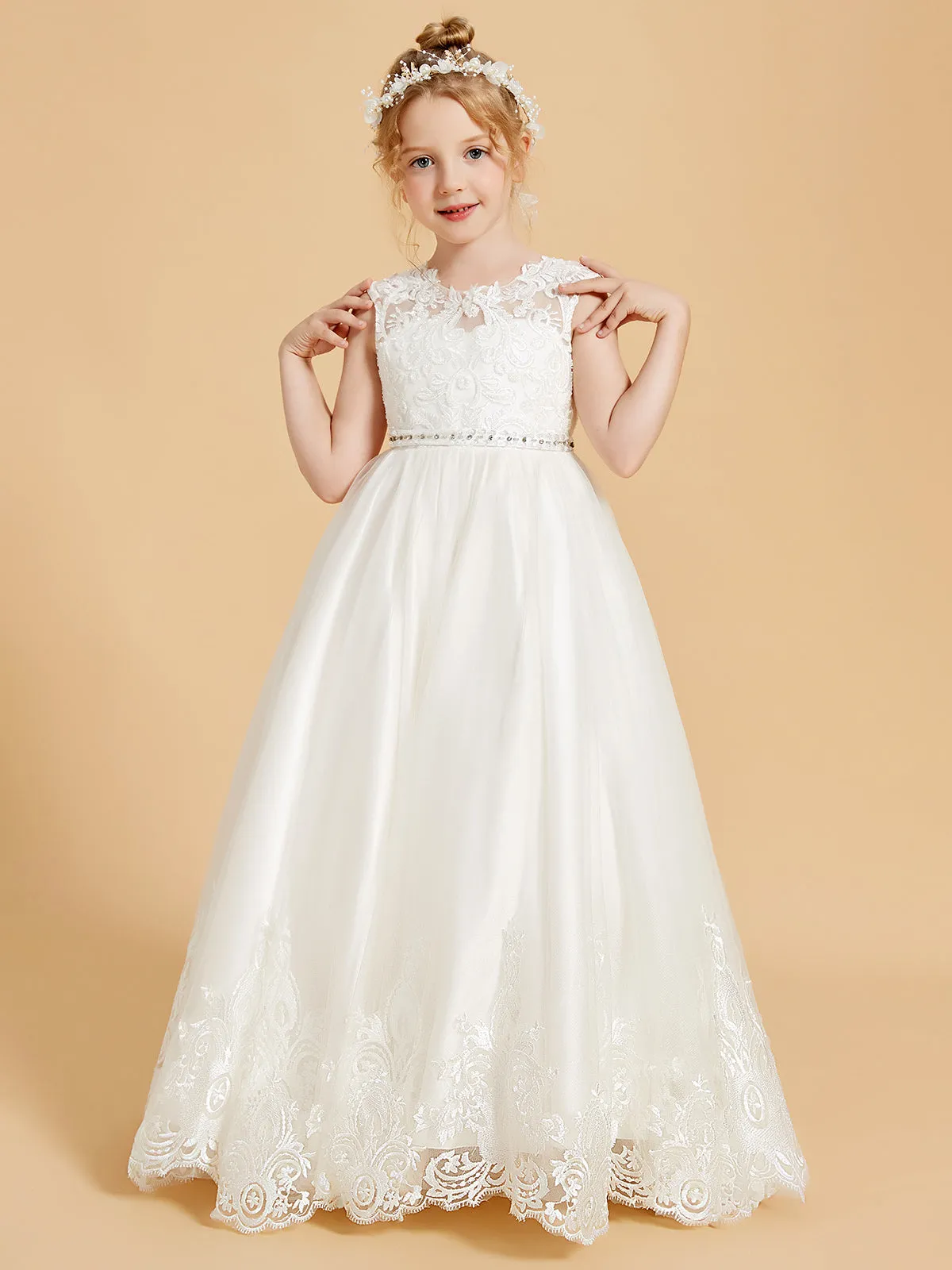 Charming Sleeveless Flower Girl Dresses with Lace Applique