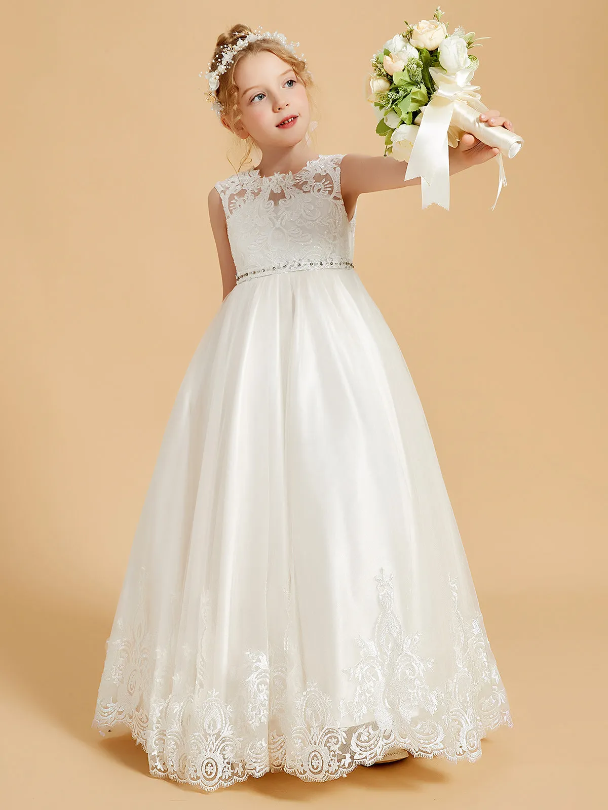 Charming Sleeveless Flower Girl Dresses with Lace Applique