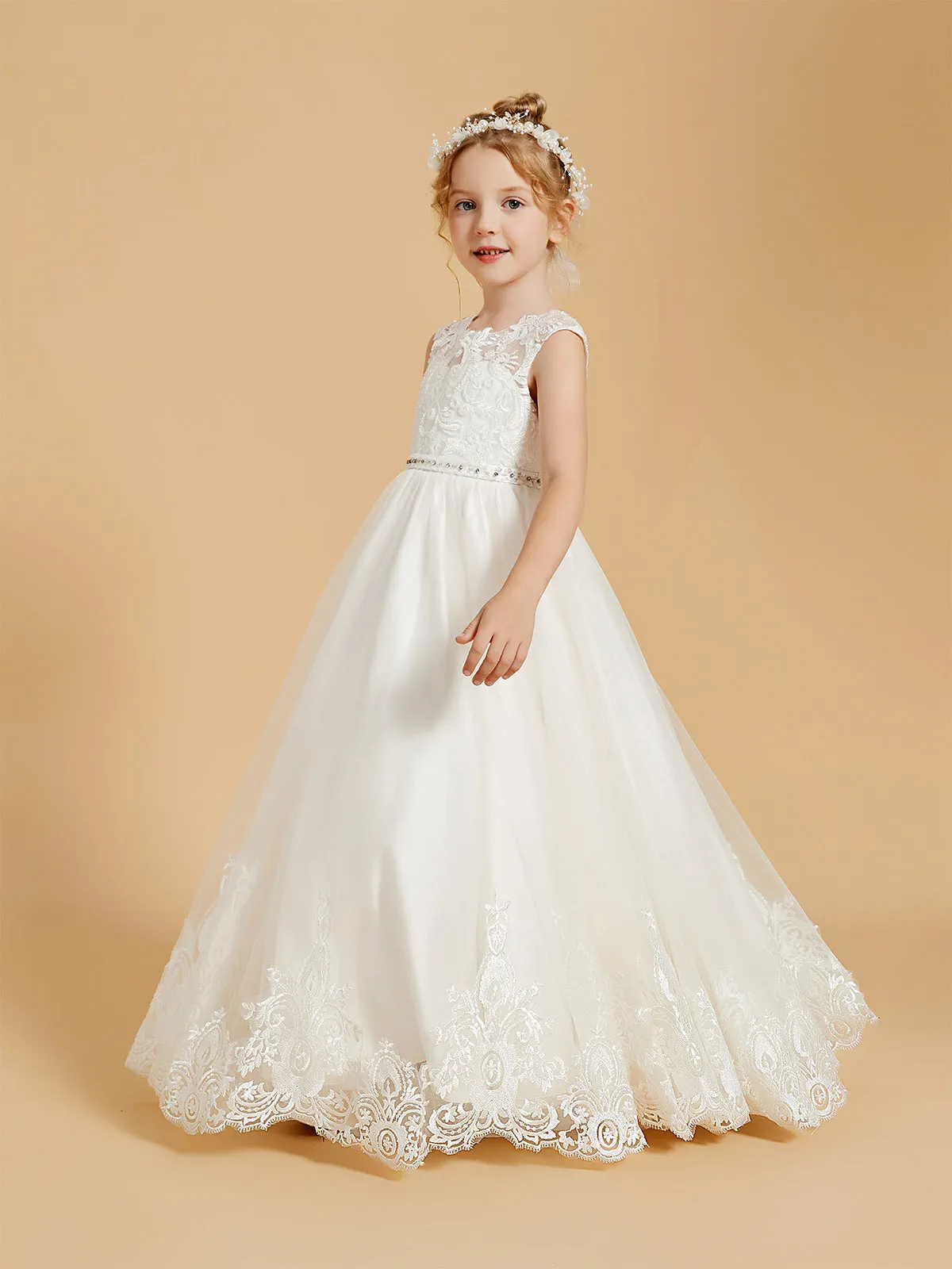 Charming Sleeveless Flower Girl Dresses with Lace Applique