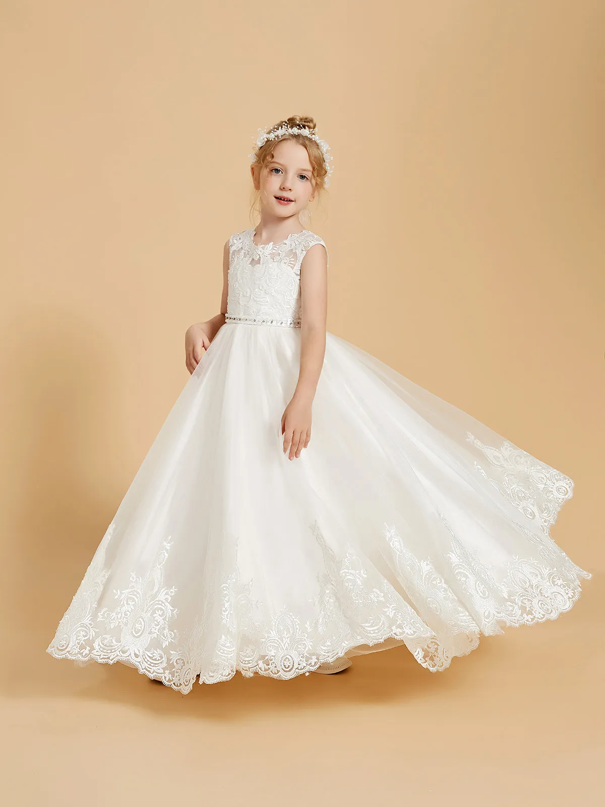 Charming Sleeveless Flower Girl Dresses with Lace Applique