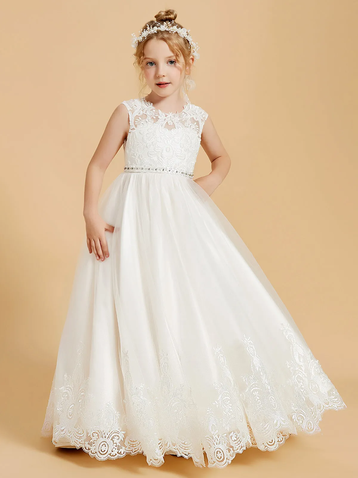 Charming Sleeveless Flower Girl Dresses with Lace Applique