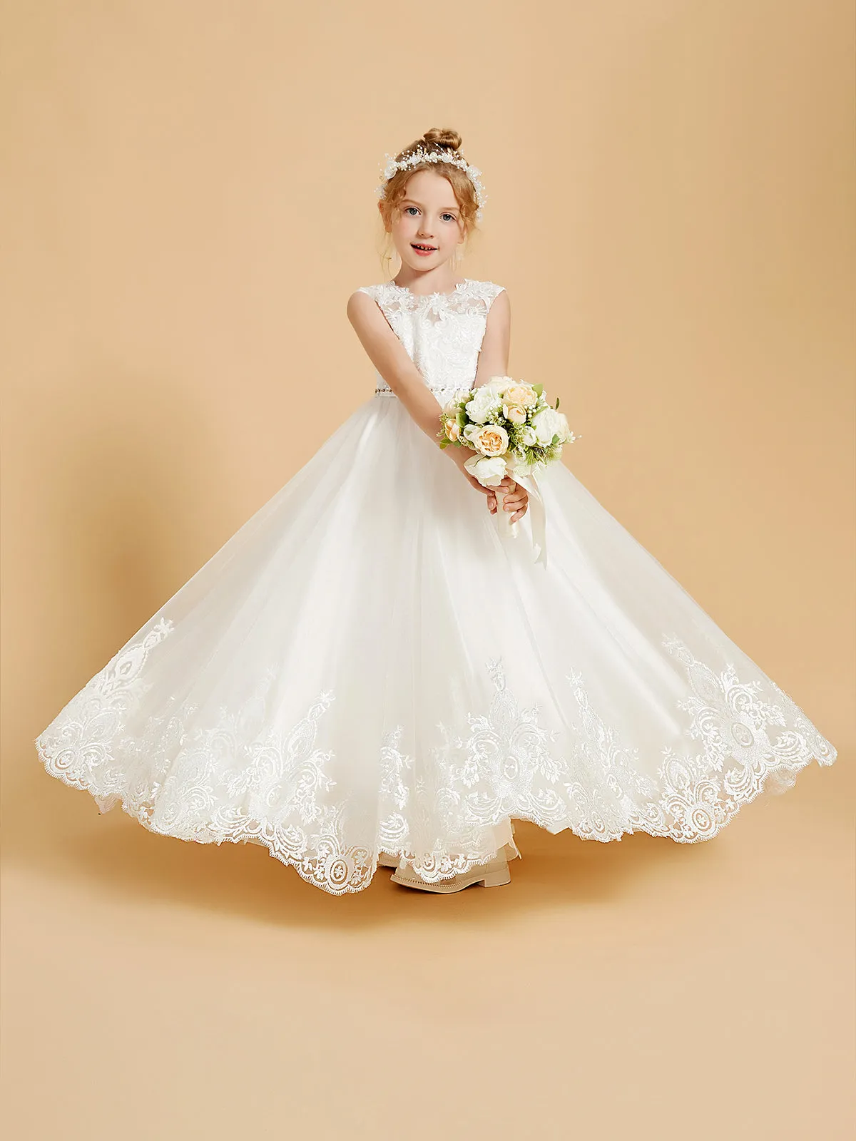 Charming Sleeveless Flower Girl Dresses with Lace Applique