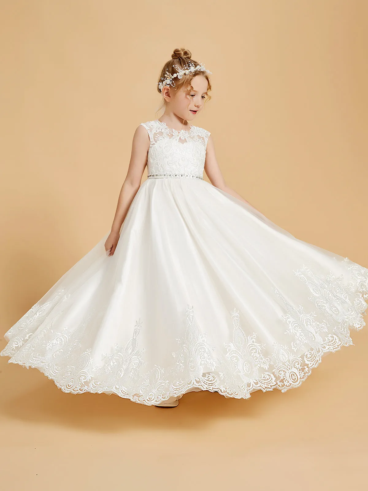 Charming Sleeveless Flower Girl Dresses with Lace Applique