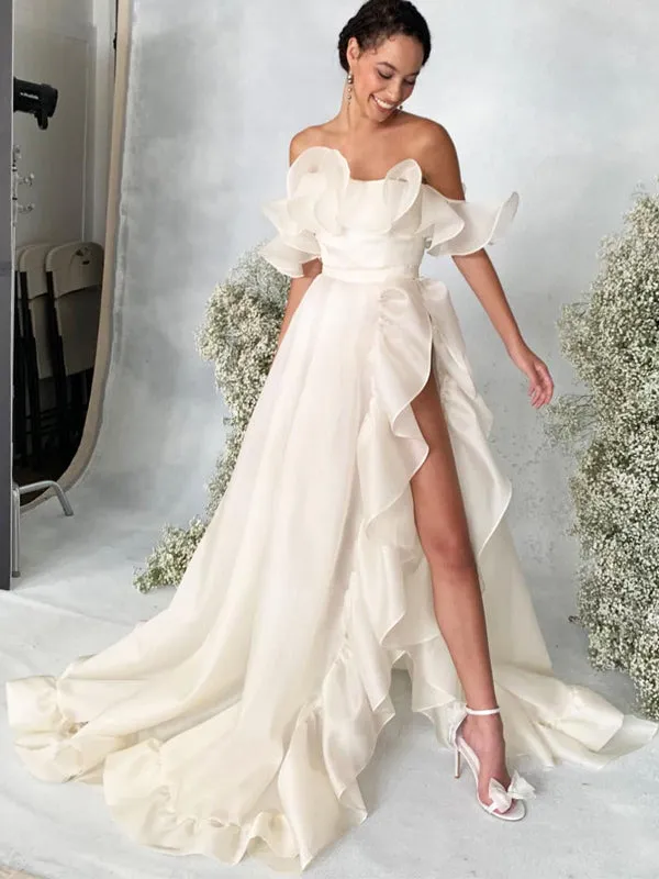 Charming Straight A-line Side Slit Lovely Wedding Dresses,WDS0118