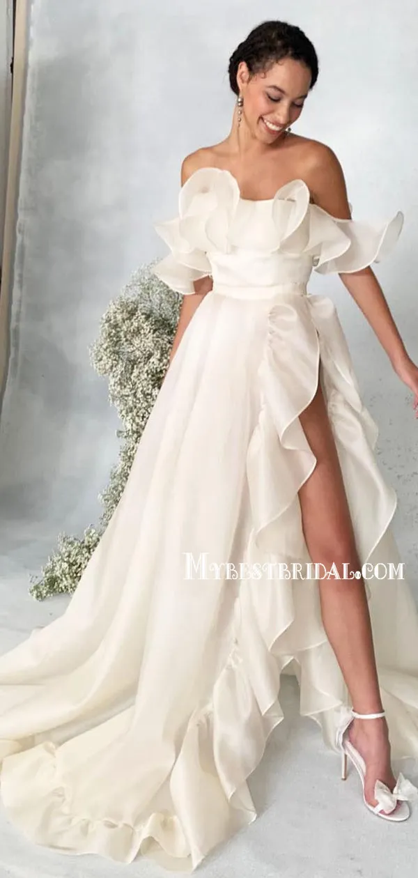 Charming Straight A-line Side Slit Lovely Wedding Dresses,WDS0118