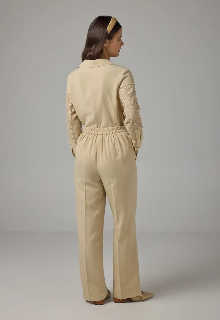 Choice Basic Straight Wide Leg Trousers Beige