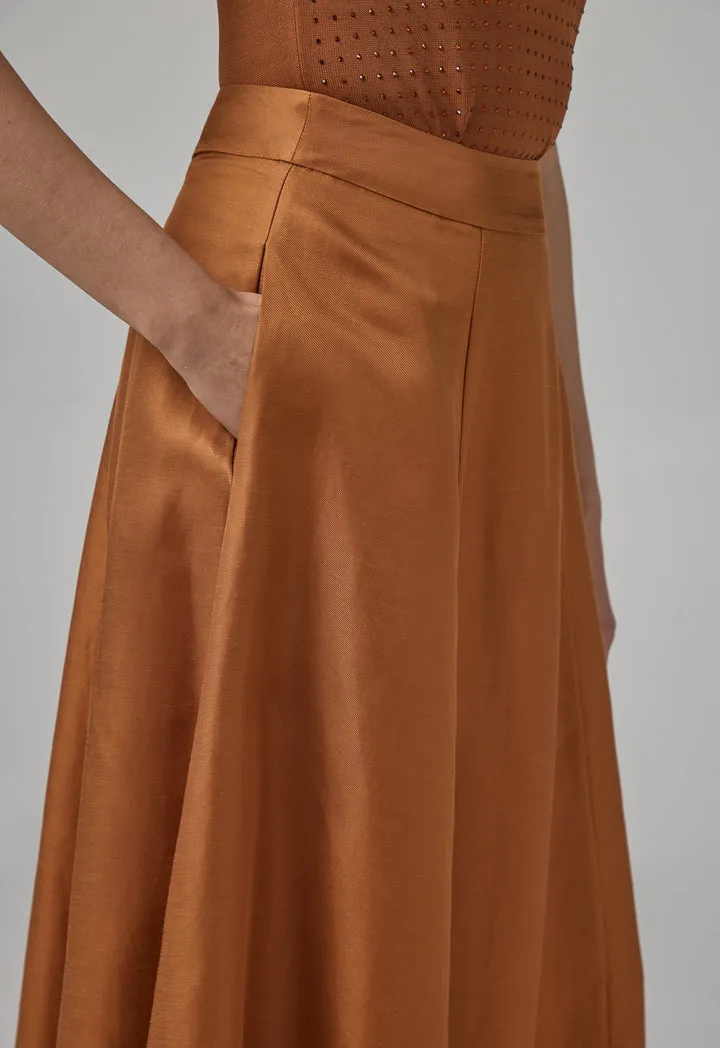 Choice Solid Flared Maxi Skirt Caramel