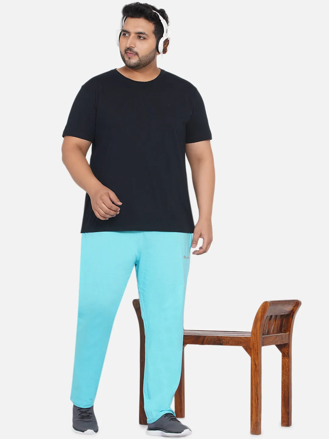 Columbia - Plus Size Men's Straight Fit Light Blue Solid  Cotton Track Pants