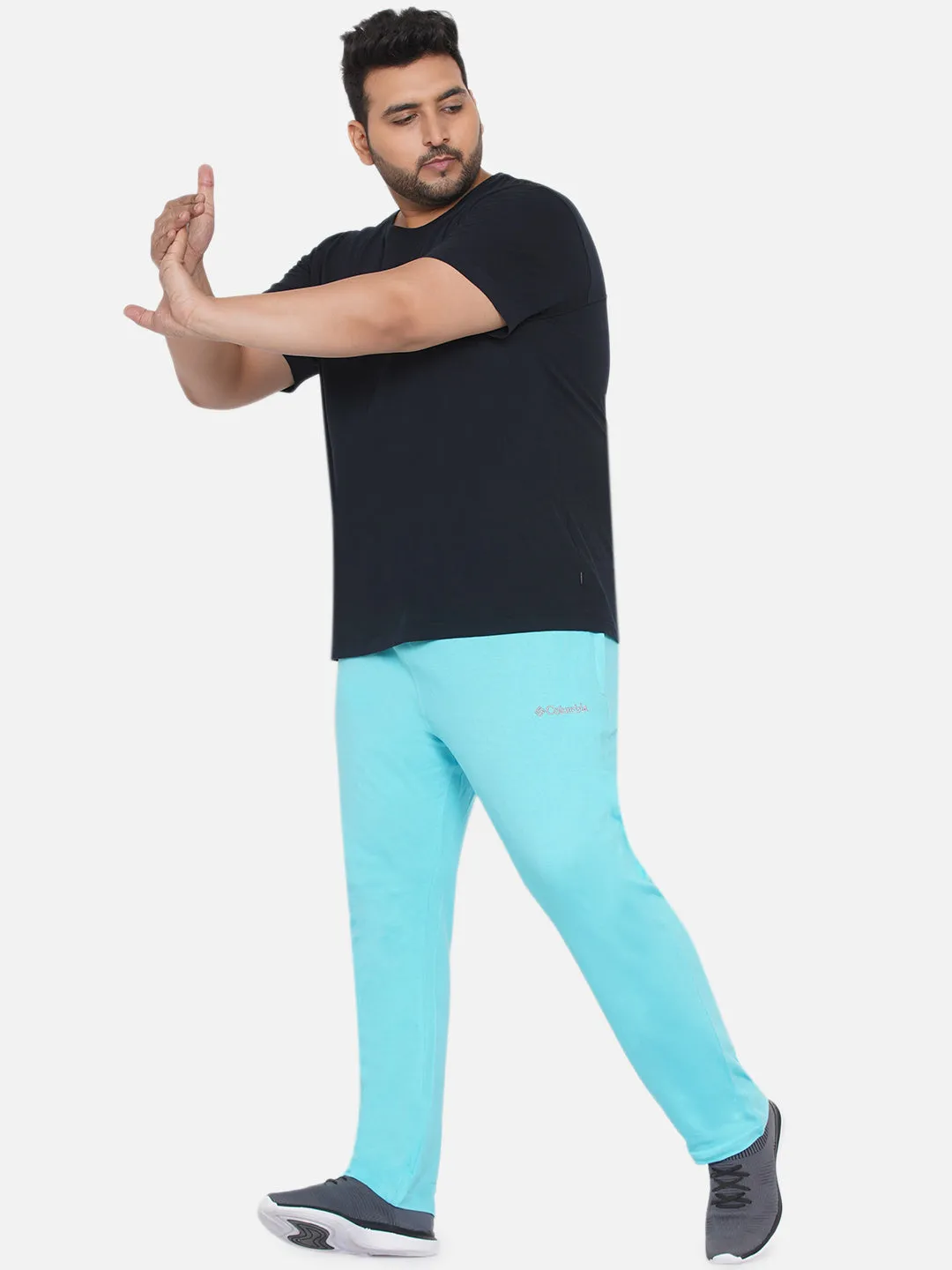 Columbia - Plus Size Men's Straight Fit Light Blue Solid  Cotton Track Pants