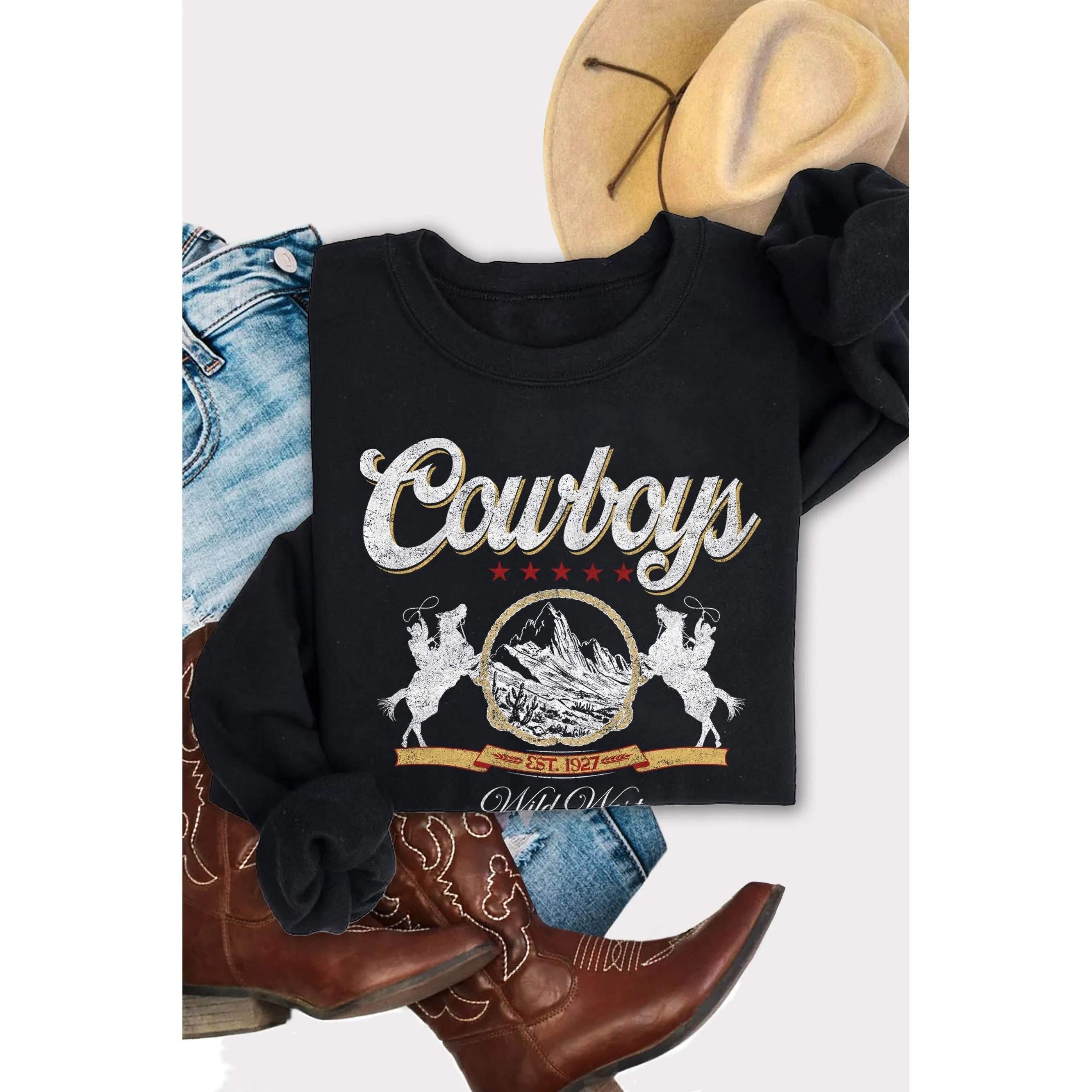 Cowboy Wild West Graphic Brushed Sweatshirts