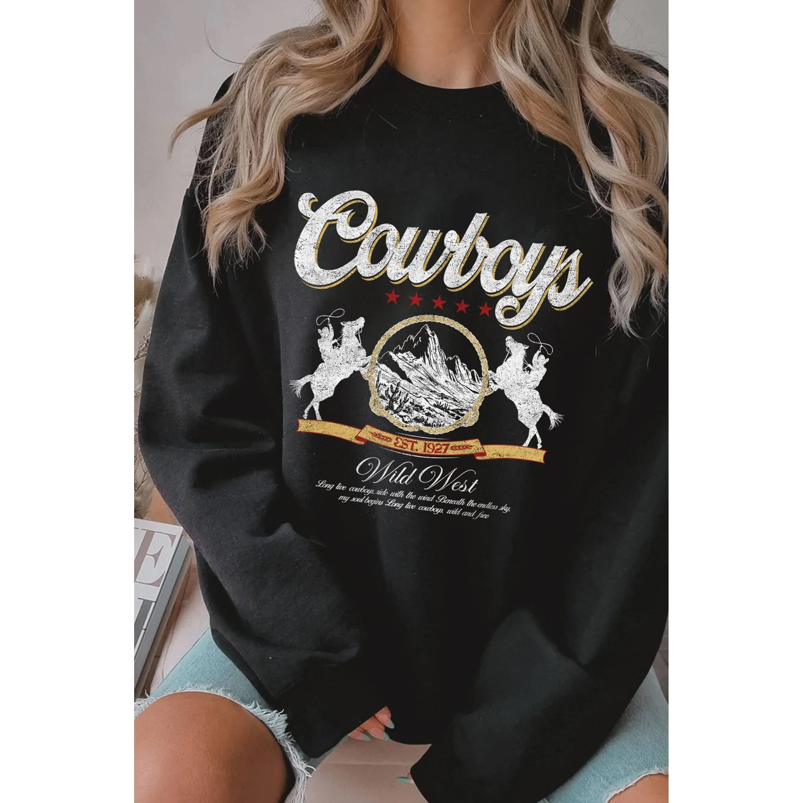 Cowboy Wild West Graphic Brushed Sweatshirts