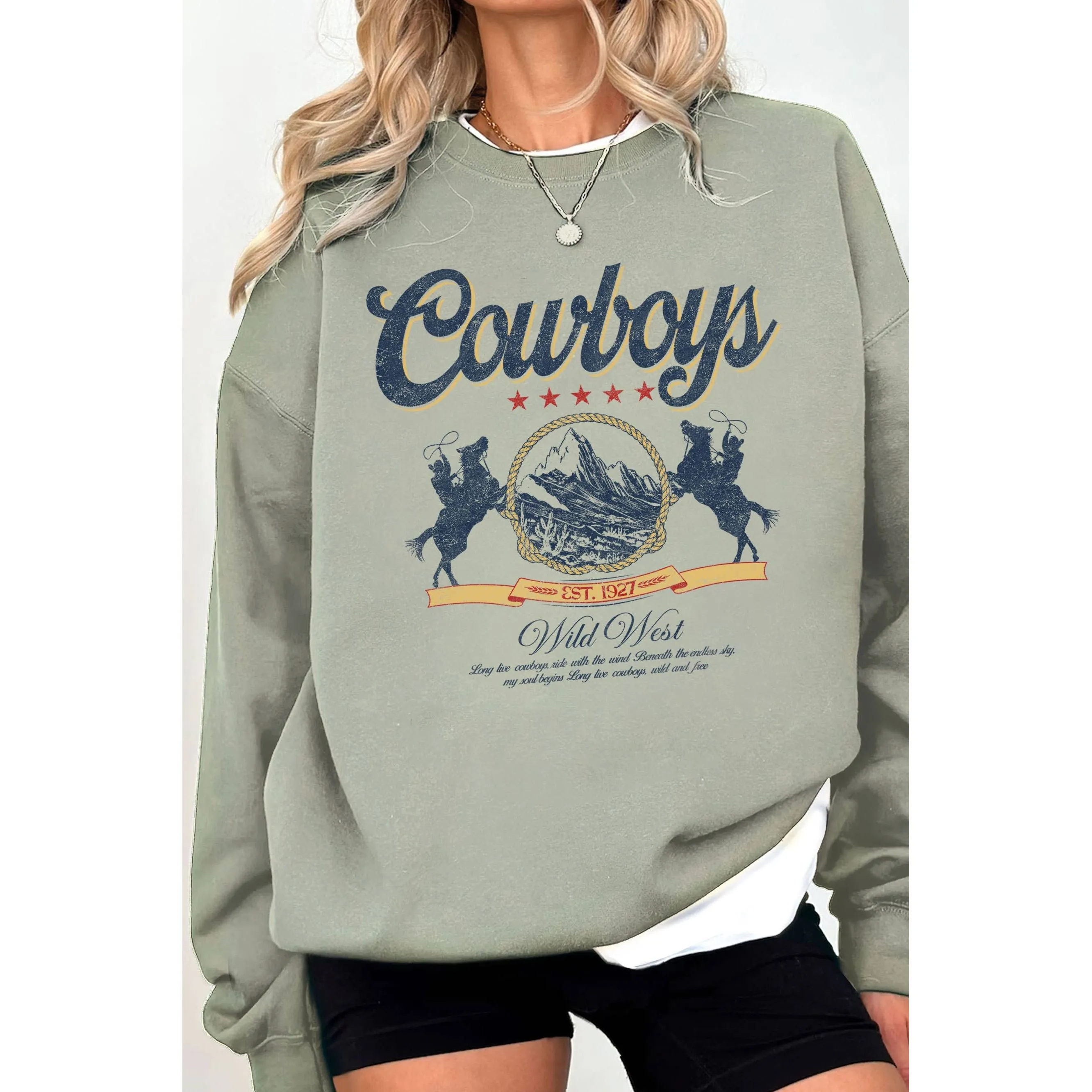 Cowboy Wild West Graphic Brushed Sweatshirts