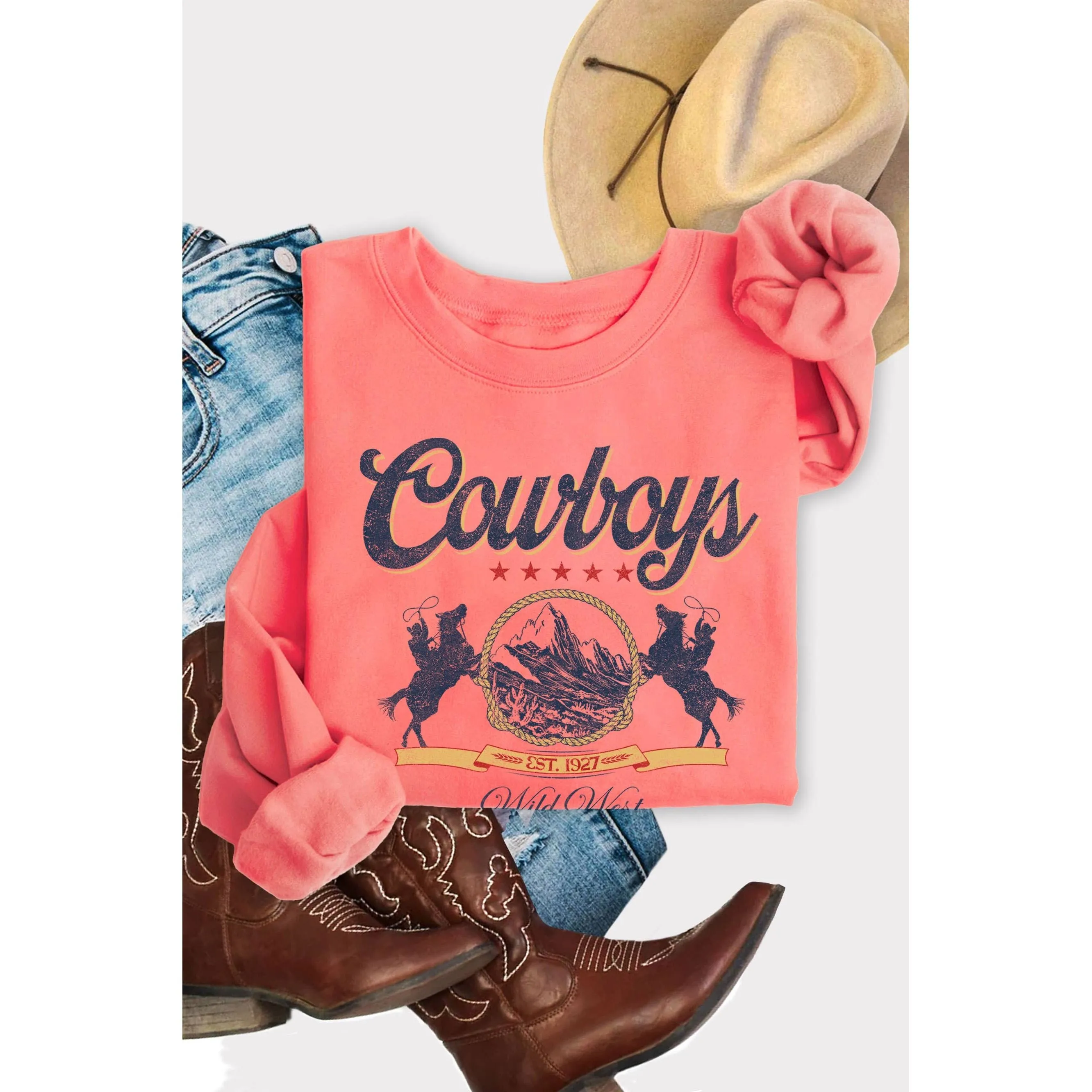 Cowboy Wild West Graphic Brushed Sweatshirts