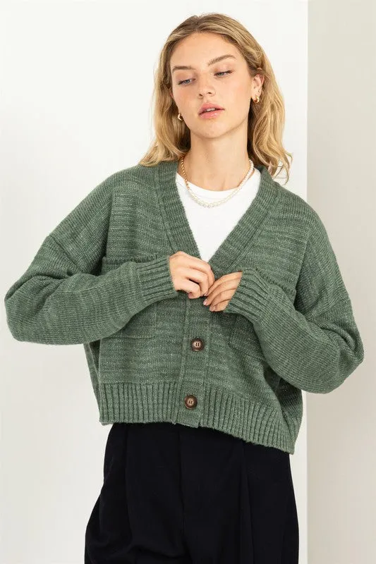 Cute Mood Crop Shoulder Cropped Cardigan Sweater