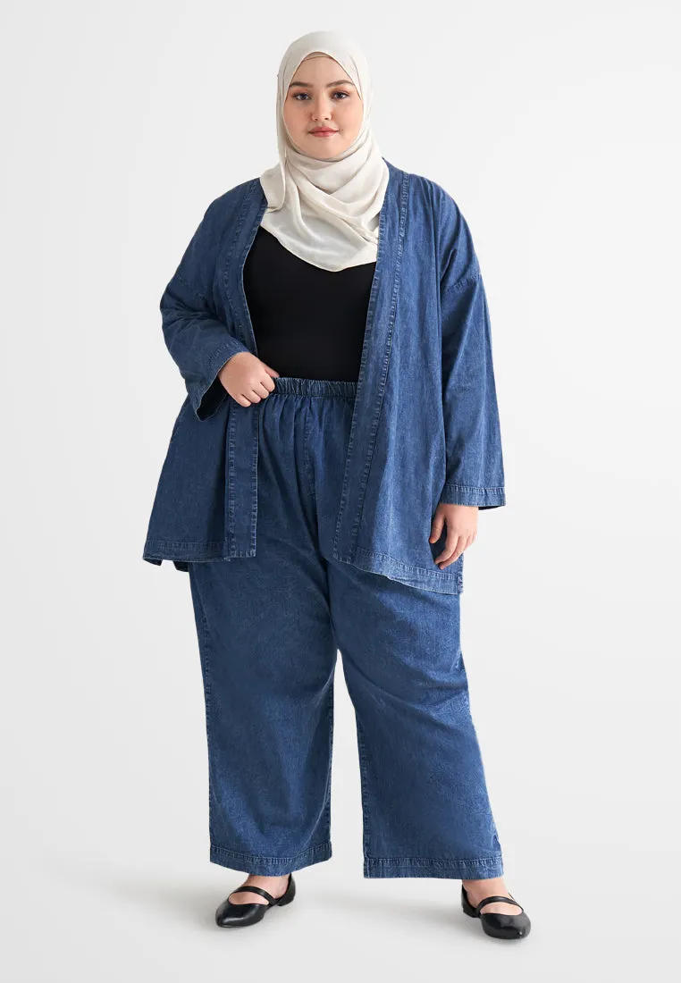 Deena Oversized Denim Kimono Outer - Dark Blue