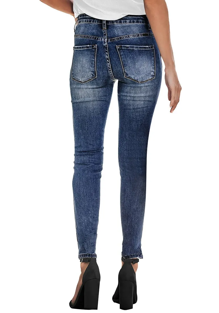 Deep Blue High-Rise Ripped Skinny Denim Jeans