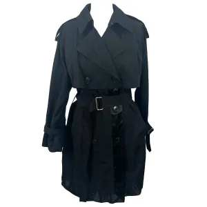 Dries Van Noten Black Coated Cotton & Satin Belted Trench Coat S