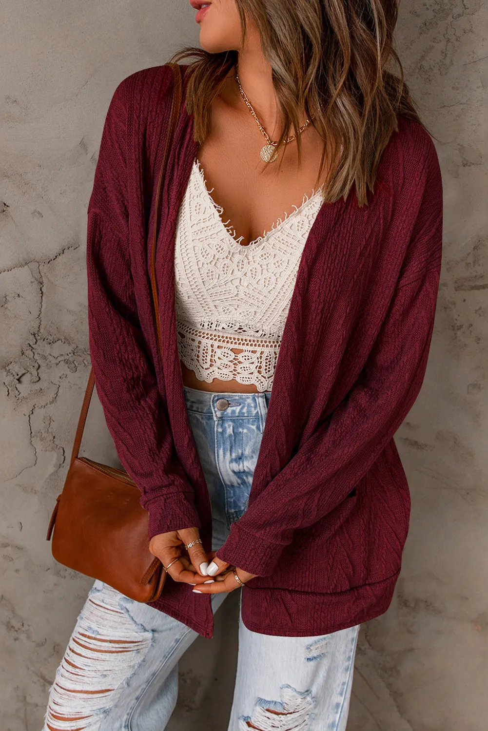 Drop Shoulder Textured Cardigan