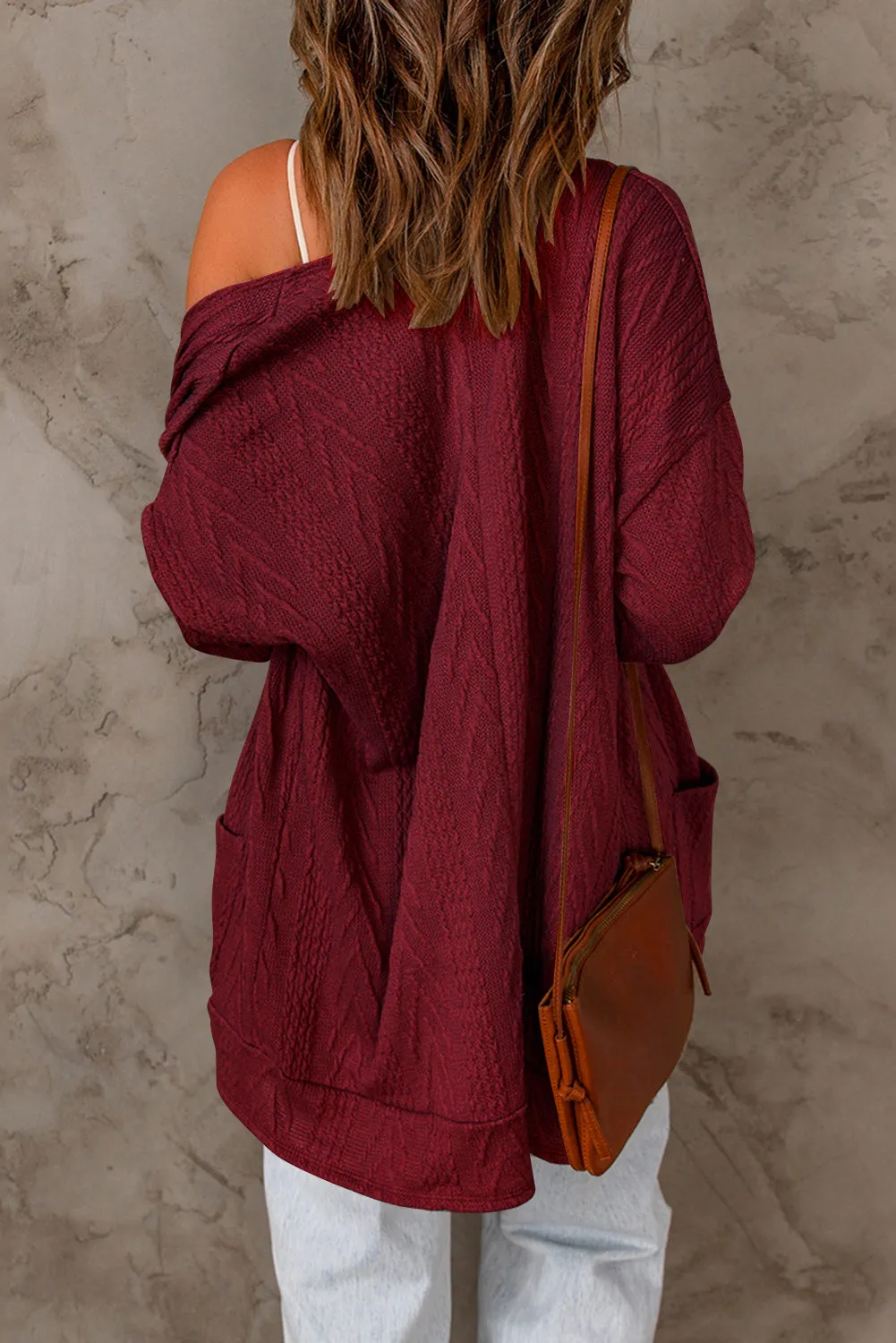 Drop Shoulder Textured Cardigan