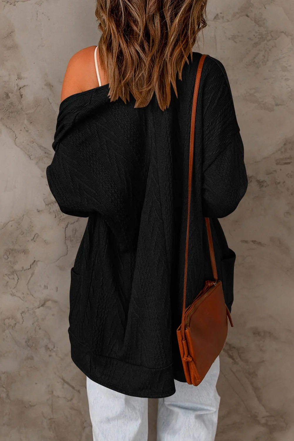 Drop Shoulder Textured Cardigan