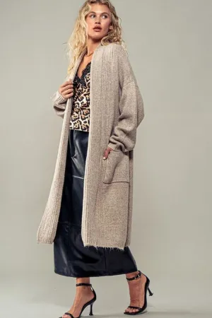 Elongated Wooly Knit Open Cardigan