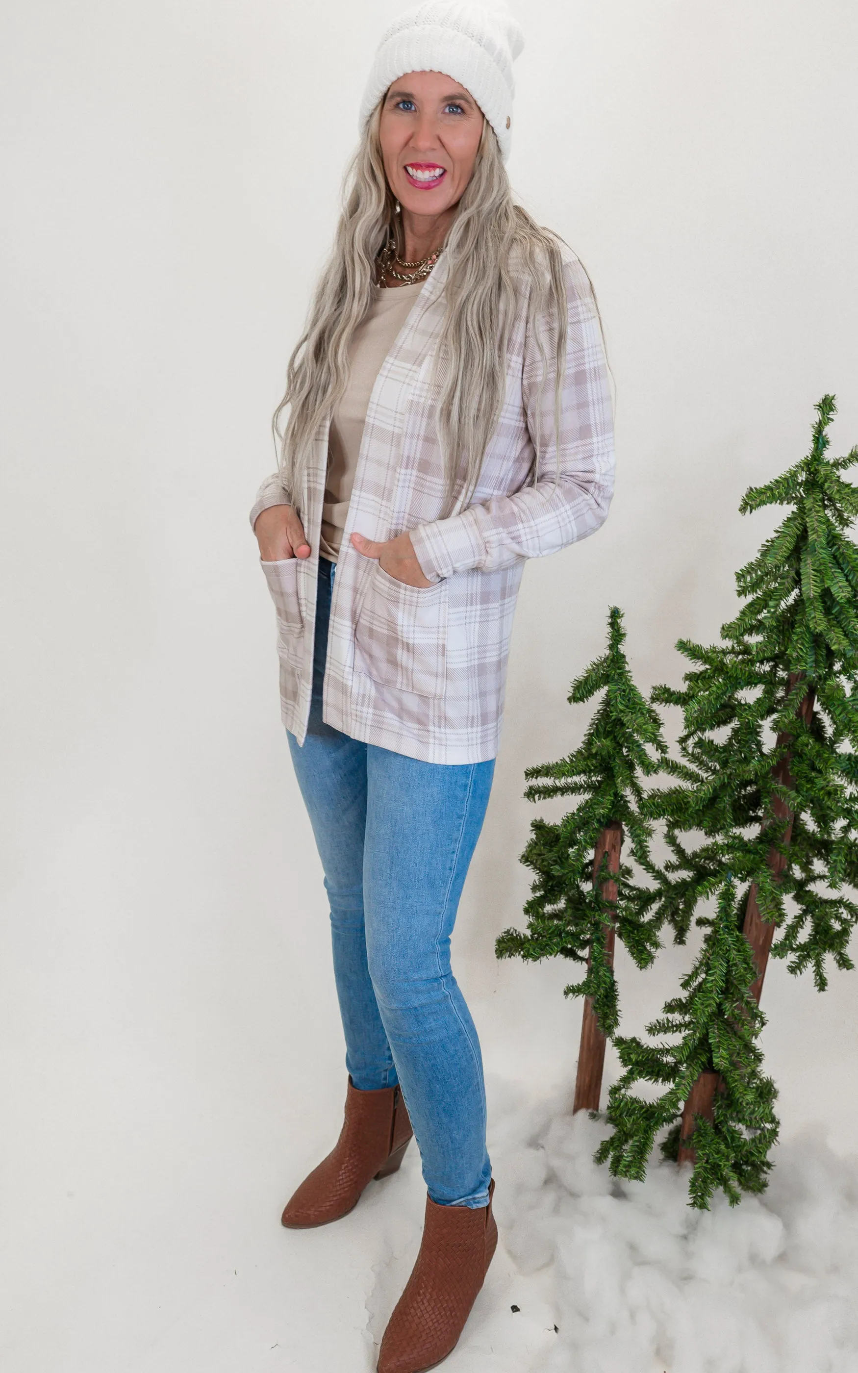 Forever Favorite Plaid Cardigan in Cream Mocha #3 | Salty Wave *DEAL*